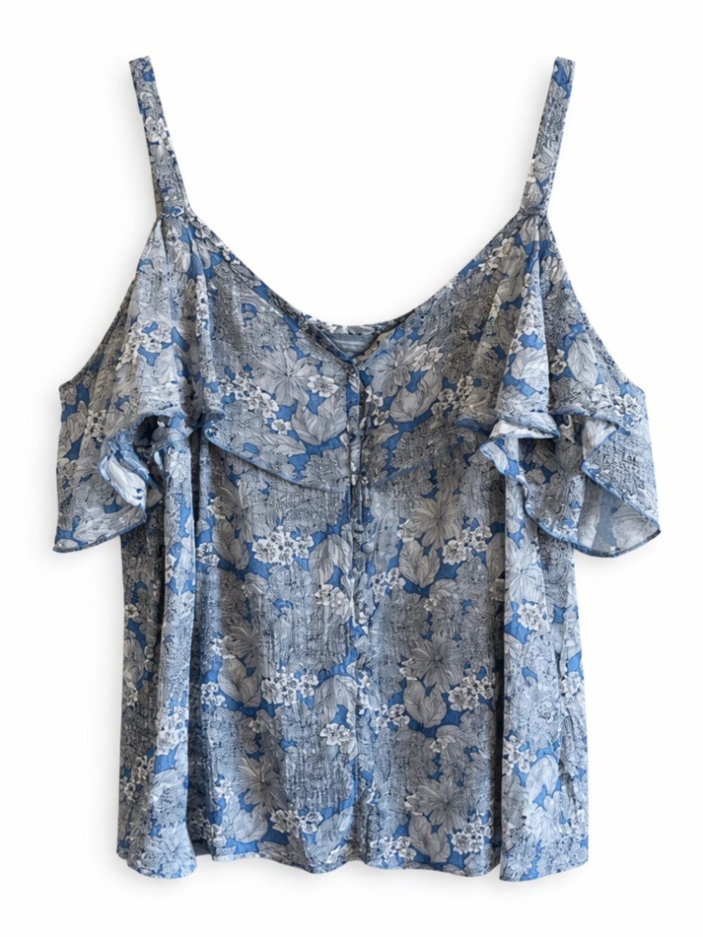 4/$20➡️ Denver Hayes Blue Floral Cold-Shoulder Camisole – Size 2X EUC